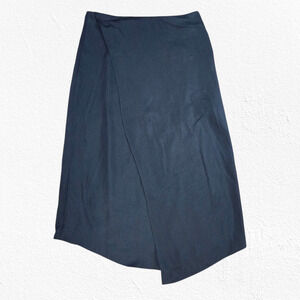Vince Black Asymmetric Drape Office Wear Chic Minimalist Midi Skirt Size 2